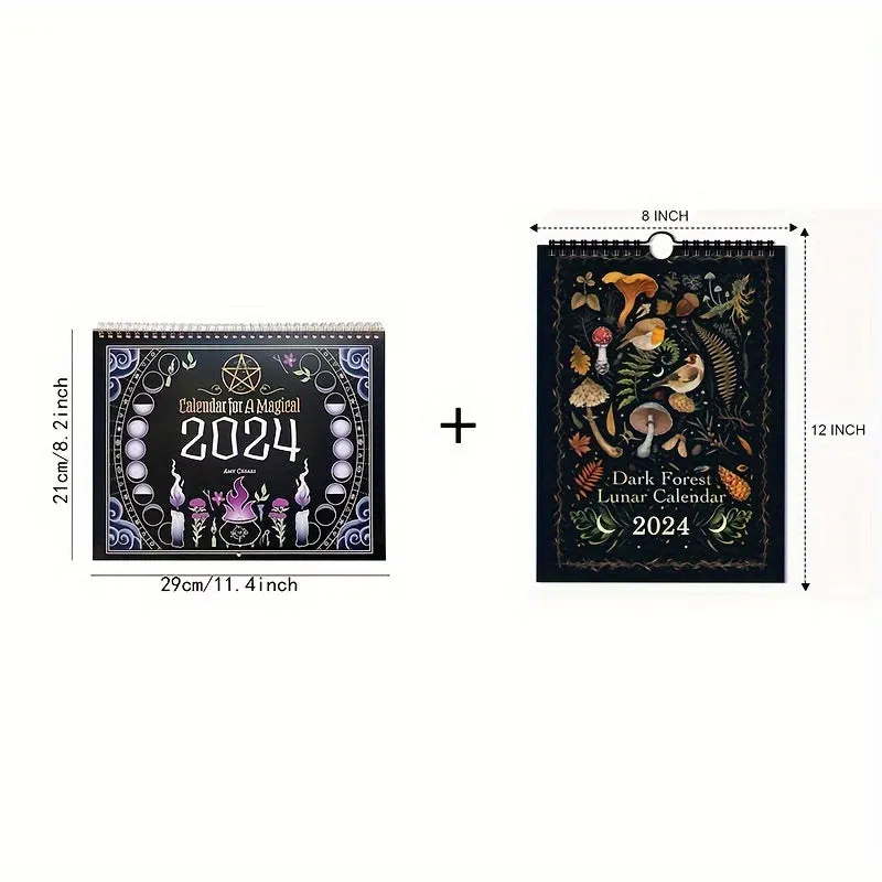 2024 Black Magic Calendars Set   Monthly Color Narcissus Hanging Calendar - Dark Forest Theme