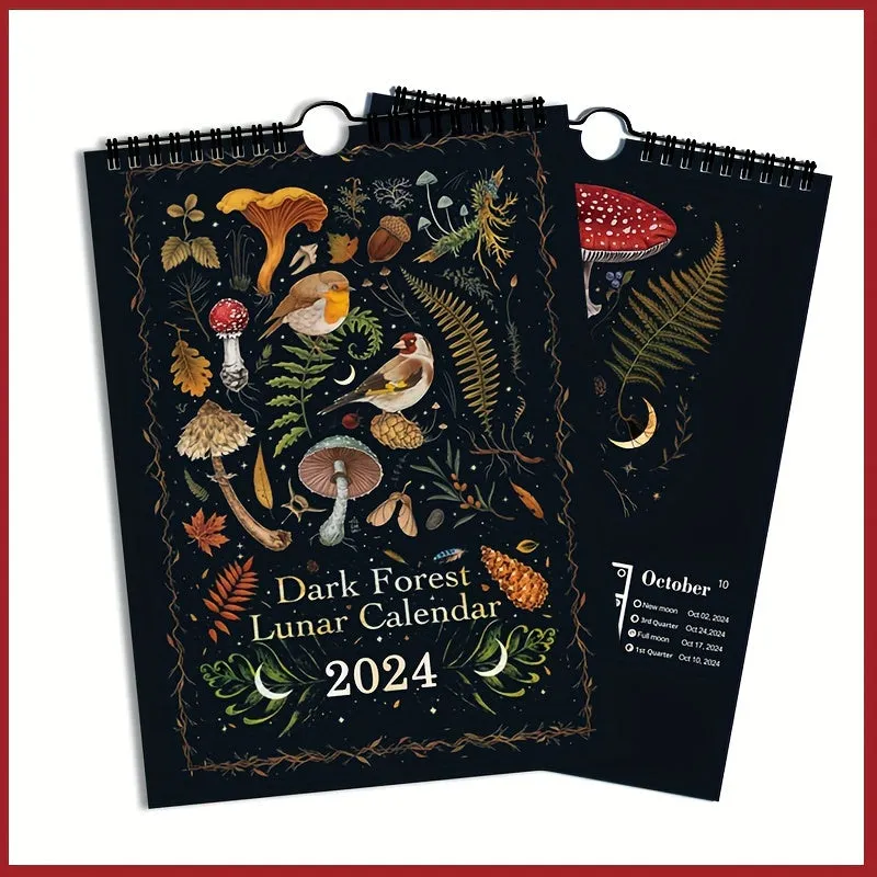 2024 Black Magic Calendars Set   Monthly Color Narcissus Hanging Calendar - Dark Forest Theme