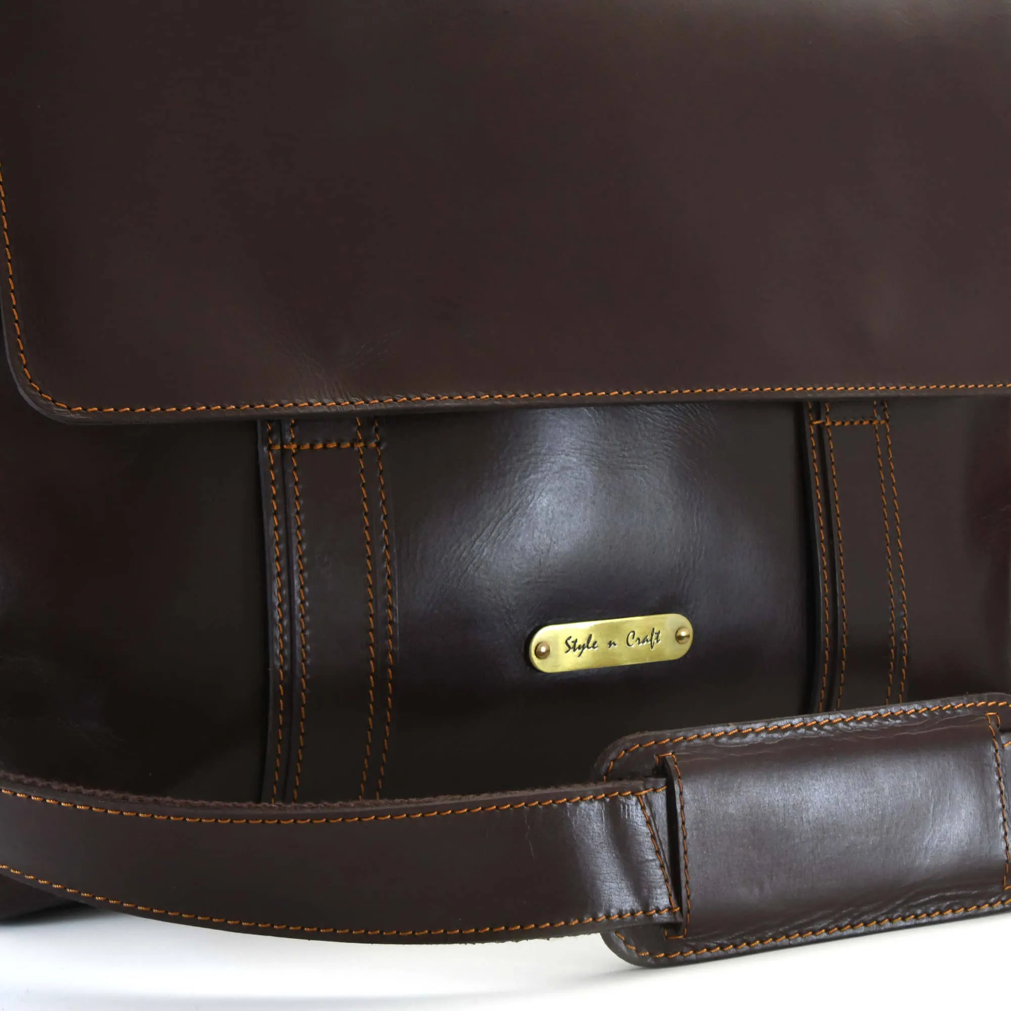 392005 Messenger Bag in Full Grain Dark Brown Leather | Style n Craft