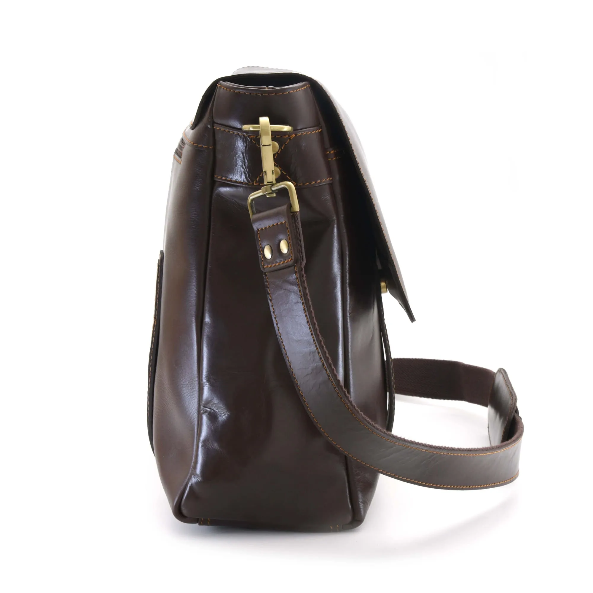 392005 Messenger Bag in Full Grain Dark Brown Leather | Style n Craft
