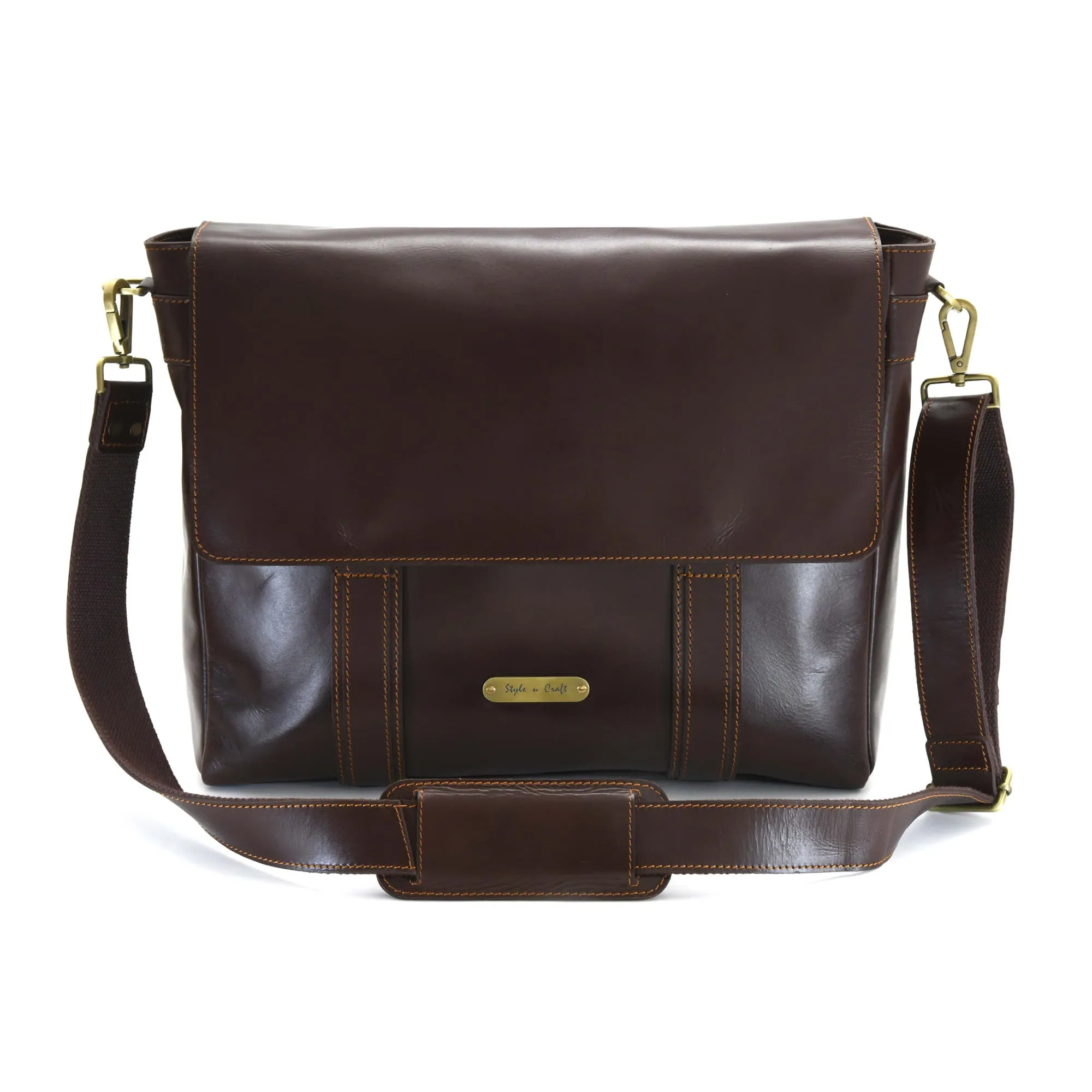 392005 Messenger Bag in Full Grain Dark Brown Leather | Style n Craft