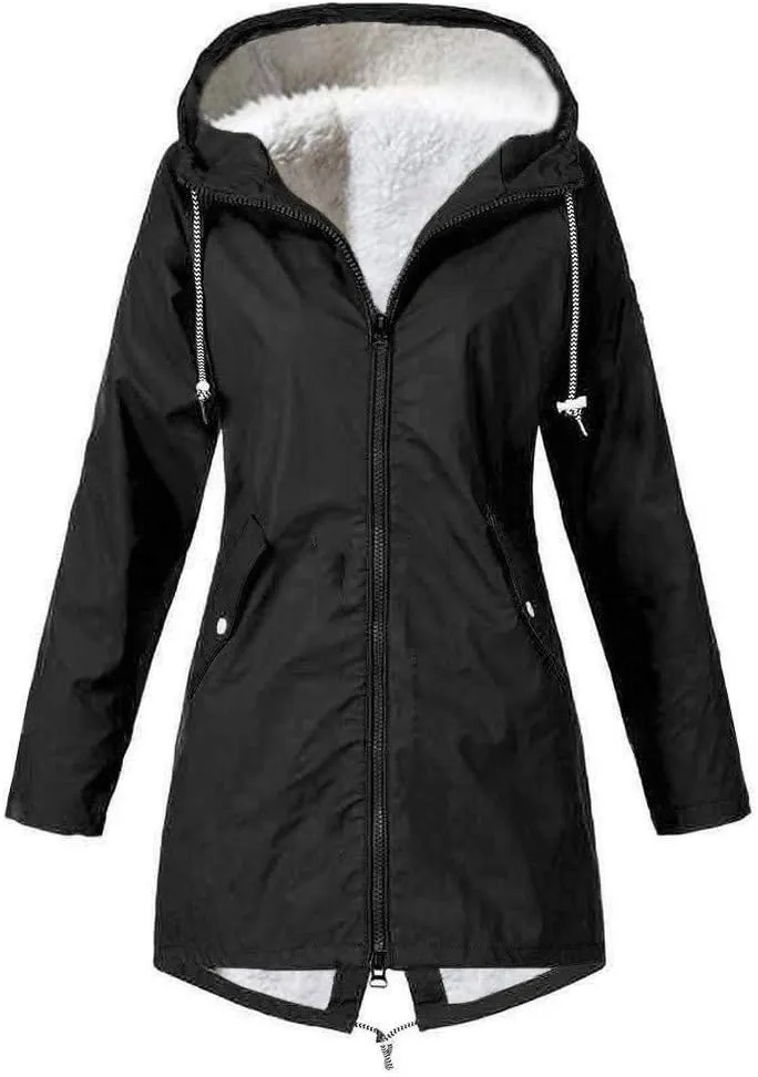 Aniywn Fleece-Lined Rain Jacket for Women Waterproof Windproof Snow Ski Hooded Jacket Winter Outdoor Windbreaker Coat