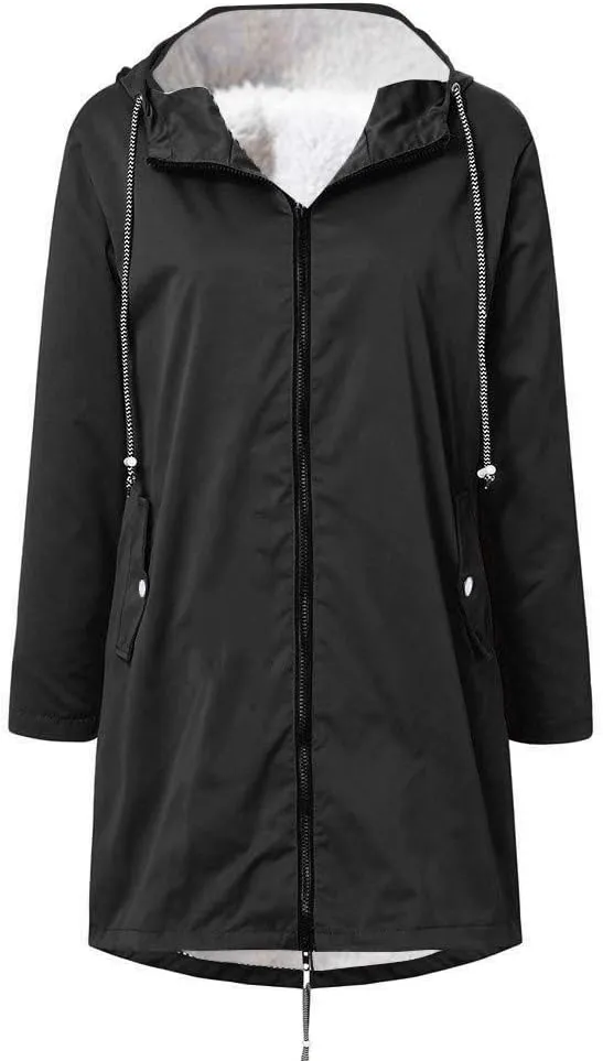 Aniywn Fleece-Lined Rain Jacket for Women Waterproof Windproof Snow Ski Hooded Jacket Winter Outdoor Windbreaker Coat