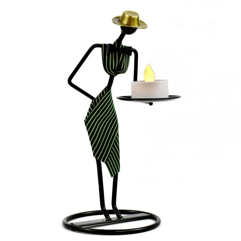 Artistic Vintage Iron Tealight Holders Featuring Elegant Women Figures