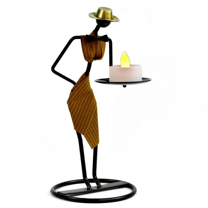 Artistic Vintage Iron Tealight Holders Featuring Elegant Women Figures