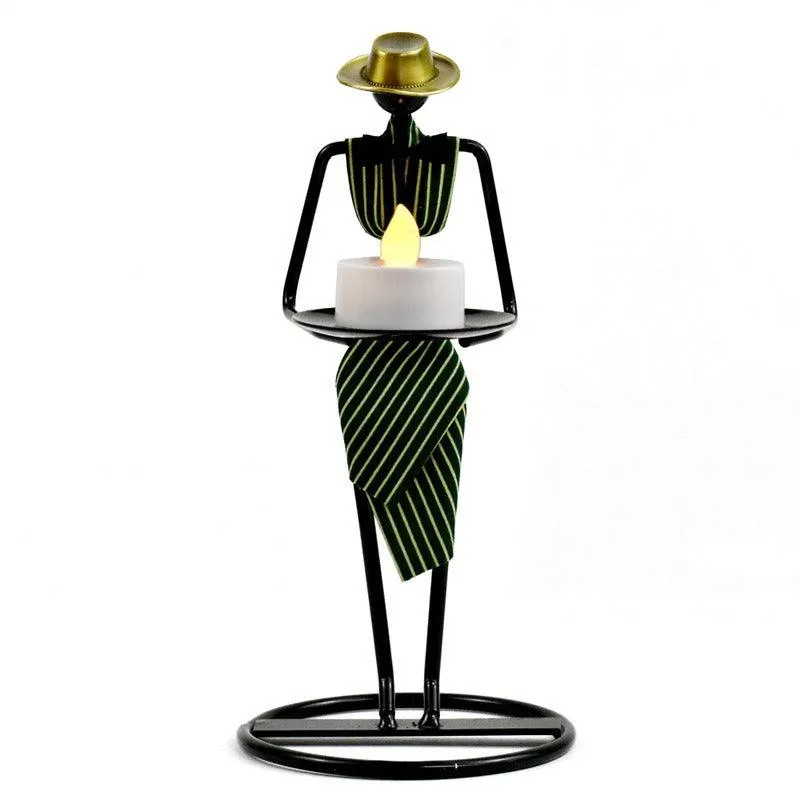 Artistic Vintage Iron Tealight Holders Featuring Elegant Women Figures