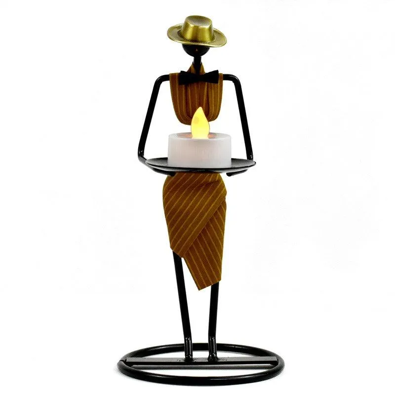 Artistic Vintage Iron Tealight Holders Featuring Elegant Women Figures