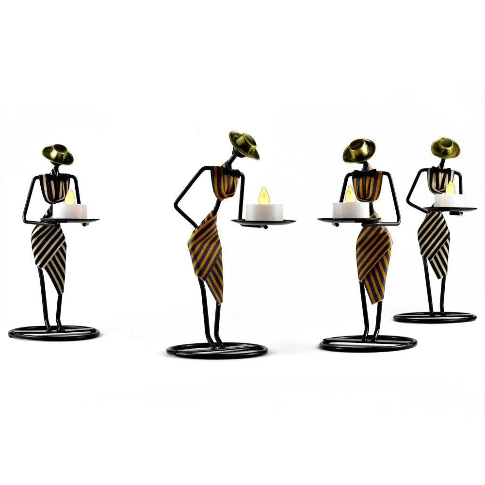 Artistic Vintage Iron Tealight Holders Featuring Elegant Women Figures