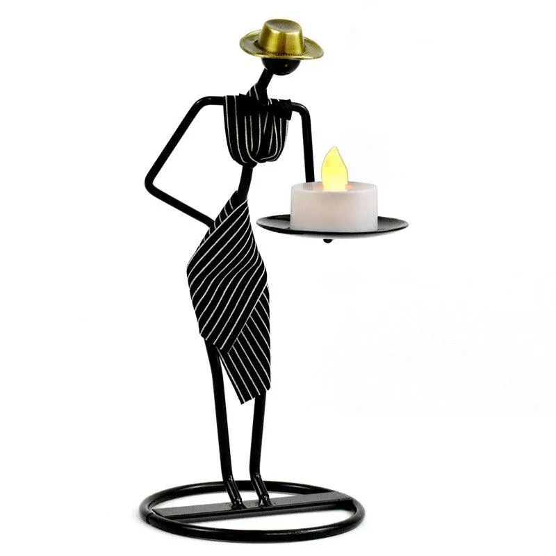 Artistic Vintage Iron Tealight Holders Featuring Elegant Women Figures