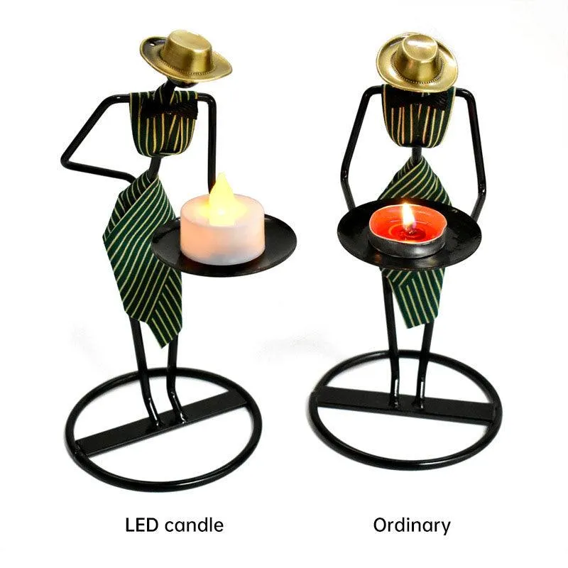 Artistic Vintage Iron Tealight Holders Featuring Elegant Women Figures