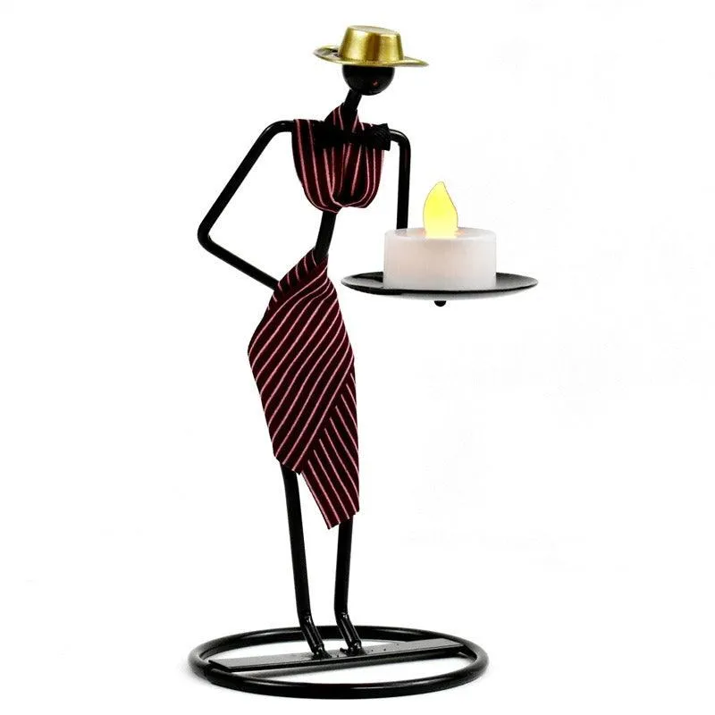 Artistic Vintage Iron Tealight Holders Featuring Elegant Women Figures