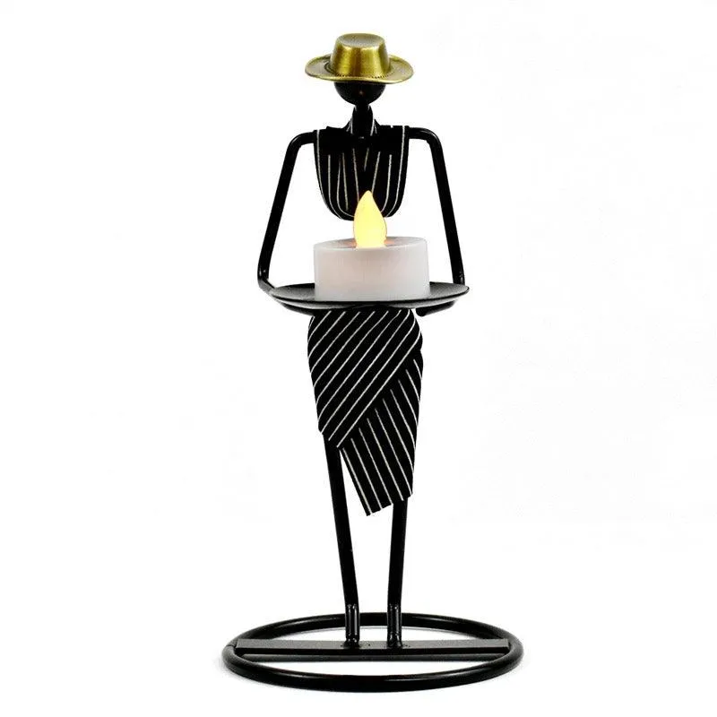 Artistic Vintage Iron Tealight Holders Featuring Elegant Women Figures