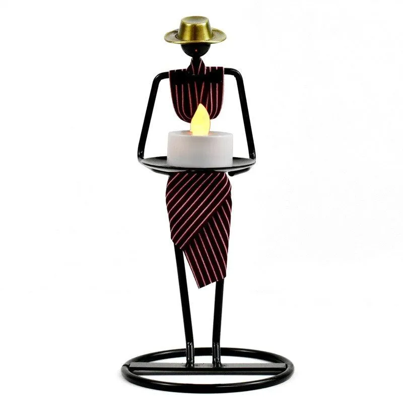 Artistic Vintage Iron Tealight Holders Featuring Elegant Women Figures