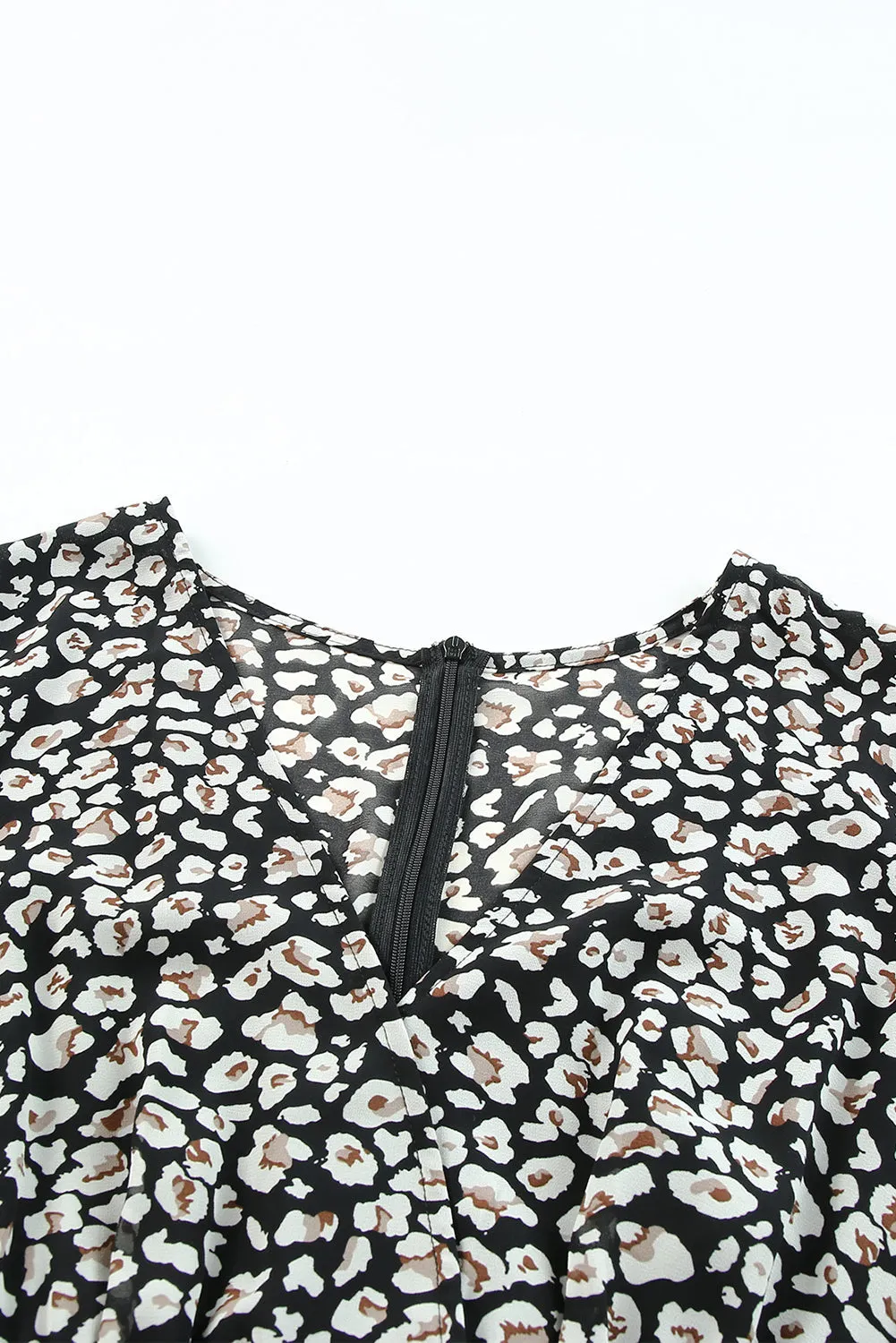 Black and White Leopard Print V Neck Mini Dress