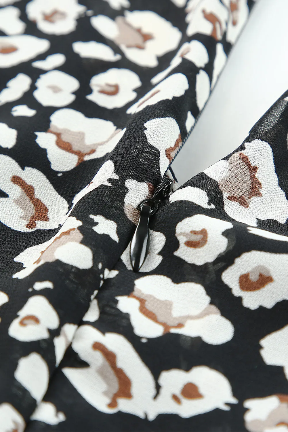 Black and White Leopard Print V Neck Mini Dress
