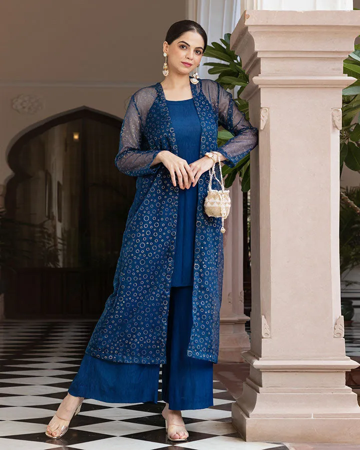 Blue Bling Organza Cape Set