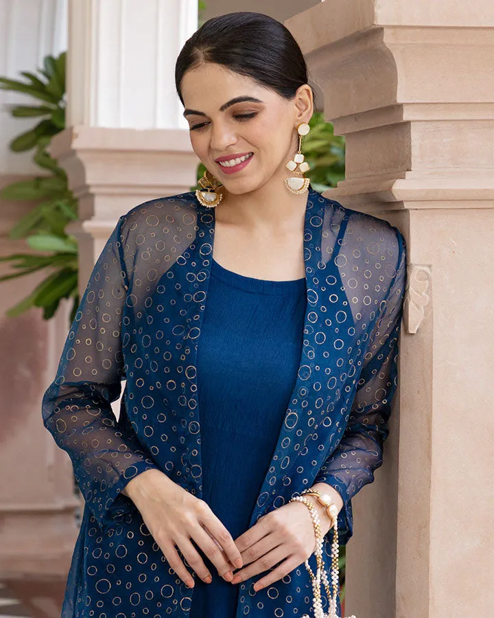 Blue Bling Organza Cape Set
