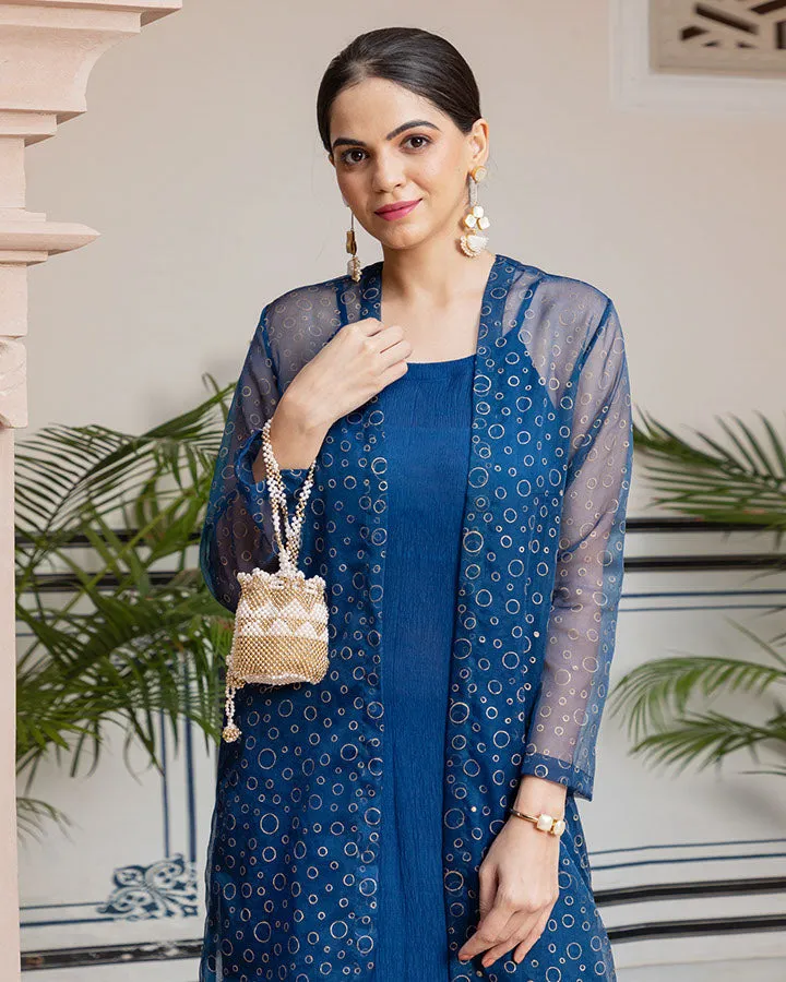 Blue Bling Organza Cape Set