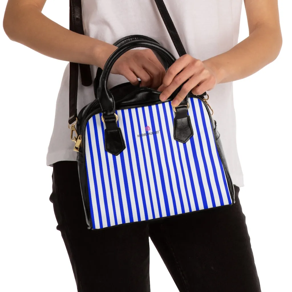 Blue Striped Shoulder Handbag, Colorful Best Designer Ladies' 9.45" x 8.27" Shoulder Handbag