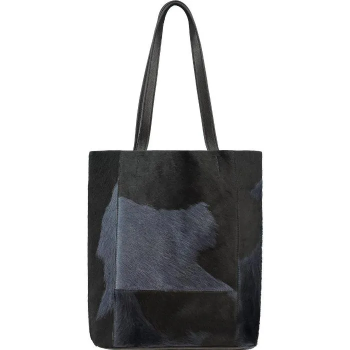 Brix   Bailey | Navy And Black | Bow Front Hair On Hide Leather | Tote Shopper Bag