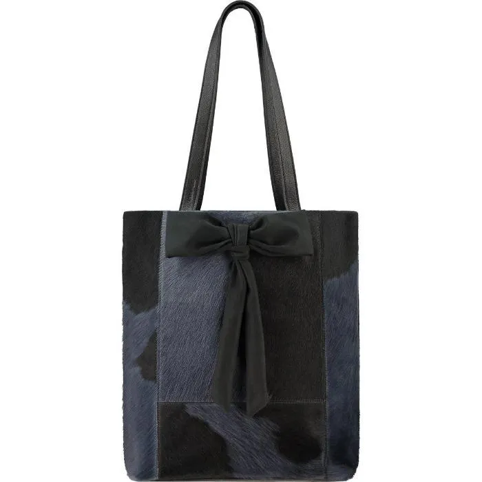 Brix   Bailey | Navy And Black | Bow Front Hair On Hide Leather | Tote Shopper Bag