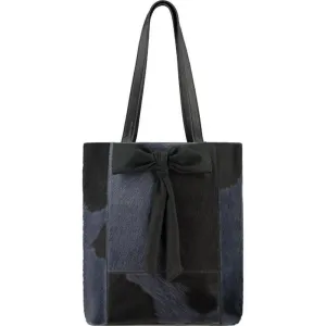 Brix   Bailey | Navy And Black | Bow Front Hair On Hide Leather | Tote Shopper Bag