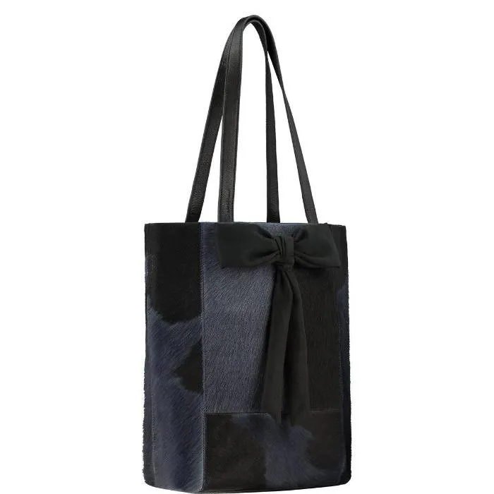 Brix   Bailey | Navy And Black | Bow Front Hair On Hide Leather | Tote Shopper Bag