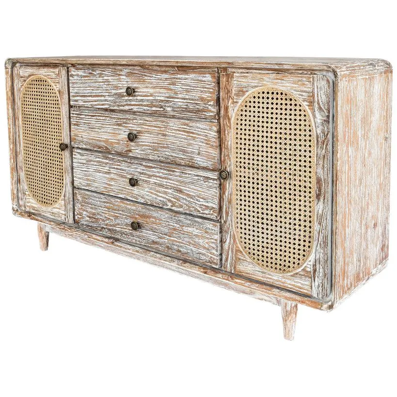 BUFFET CABINET TEAK WOOD & VIENNESE RATTAN