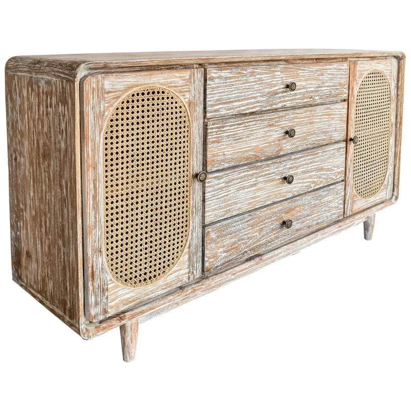 BUFFET CABINET TEAK WOOD & VIENNESE RATTAN