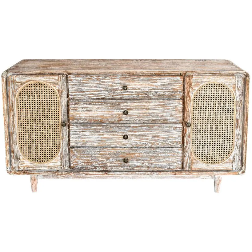 BUFFET CABINET TEAK WOOD & VIENNESE RATTAN