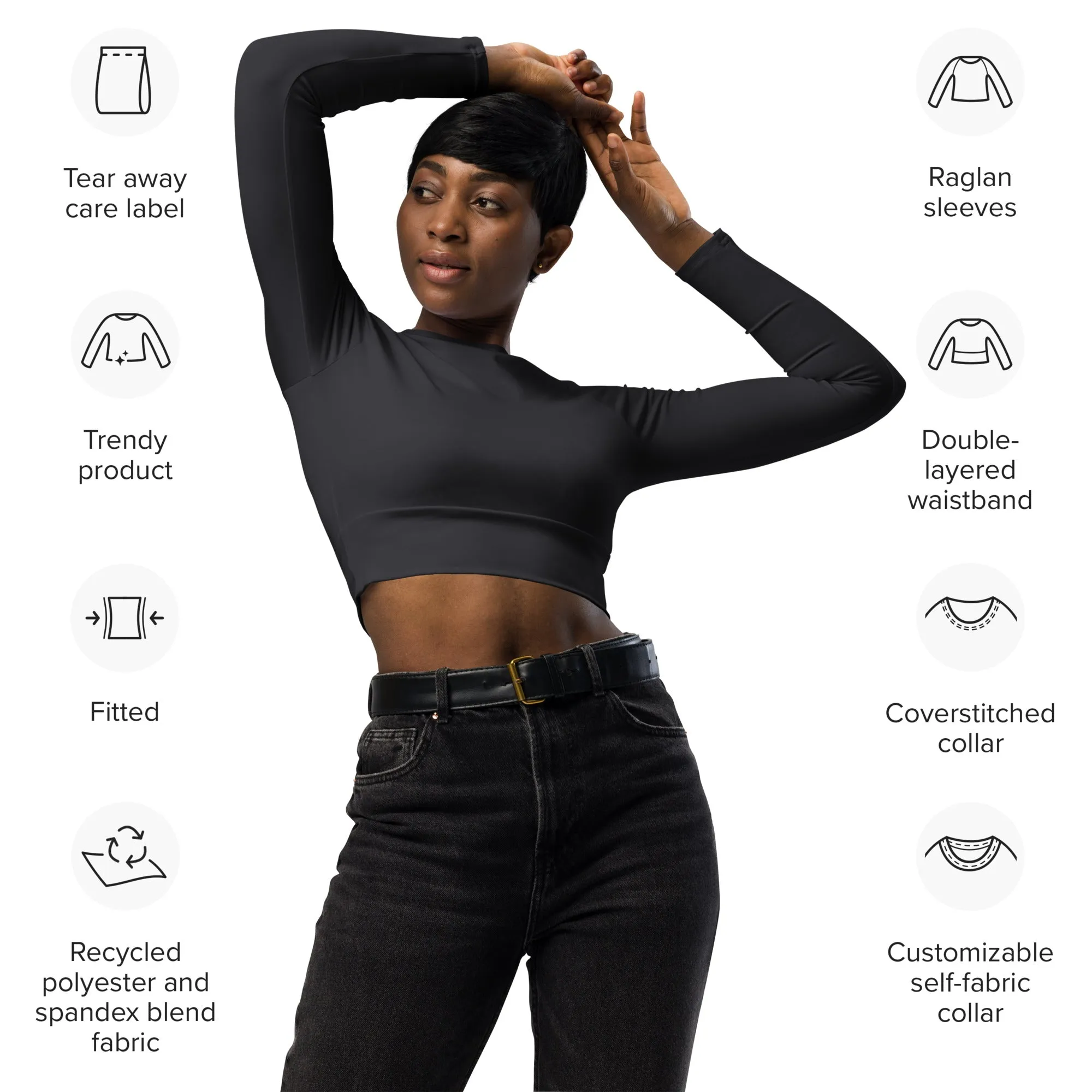 Charcoal Gray Recycled Long-sleeve Crop Top