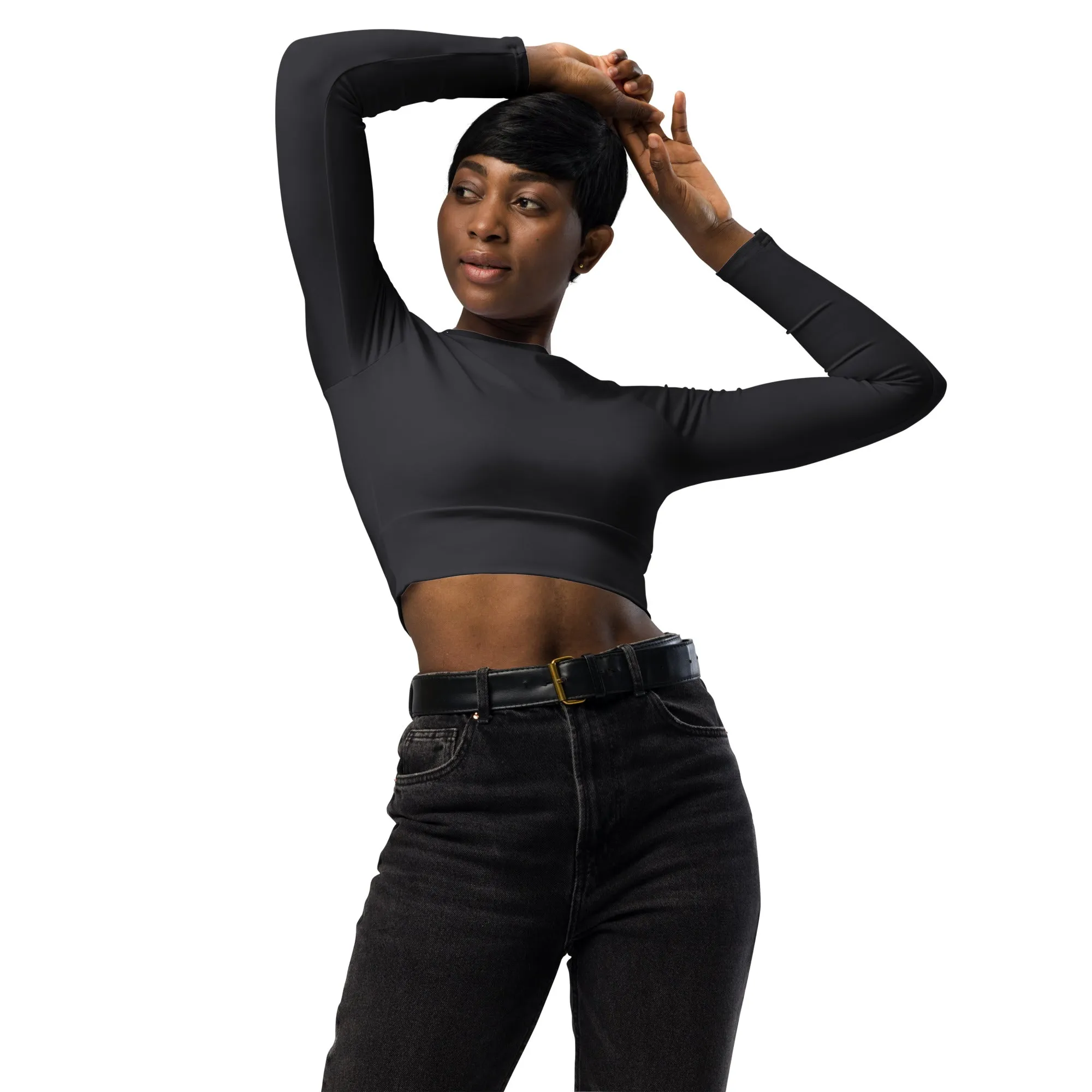 Charcoal Gray Recycled Long-sleeve Crop Top