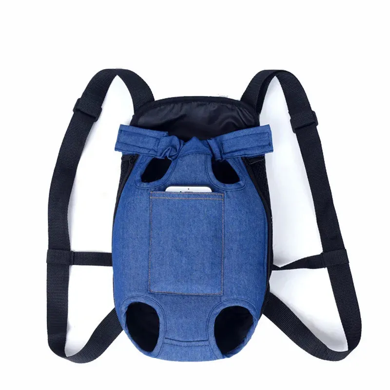 Denim Pet Backpack for Small Dogs and Cats - Breathable and Stylish Carrier