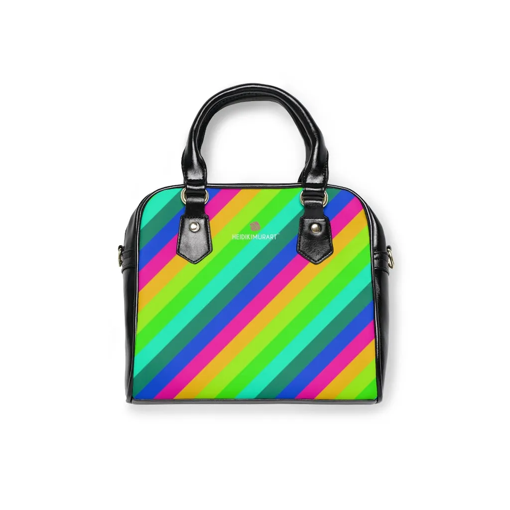 Diagonal Rainbow Ladies' Shoulder Handbag, Colorful Best Designer Ladies' 9.45" x 8.27" Shoulder Handbag