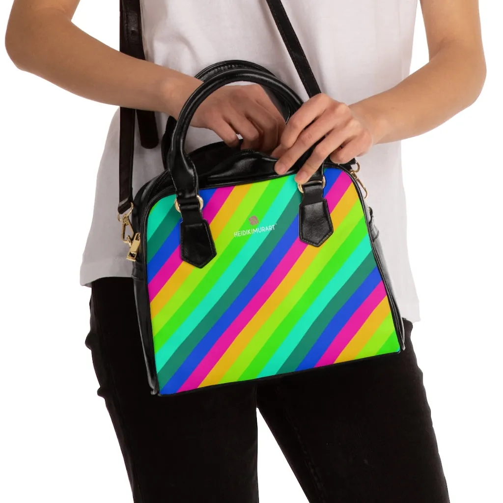 Diagonal Rainbow Ladies' Shoulder Handbag, Colorful Best Designer Ladies' 9.45" x 8.27" Shoulder Handbag