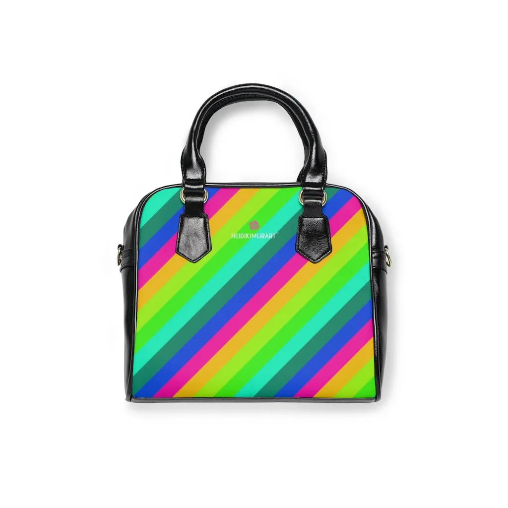 Diagonal Rainbow Ladies' Shoulder Handbag, Colorful Best Designer Ladies' 9.45" x 8.27" Shoulder Handbag