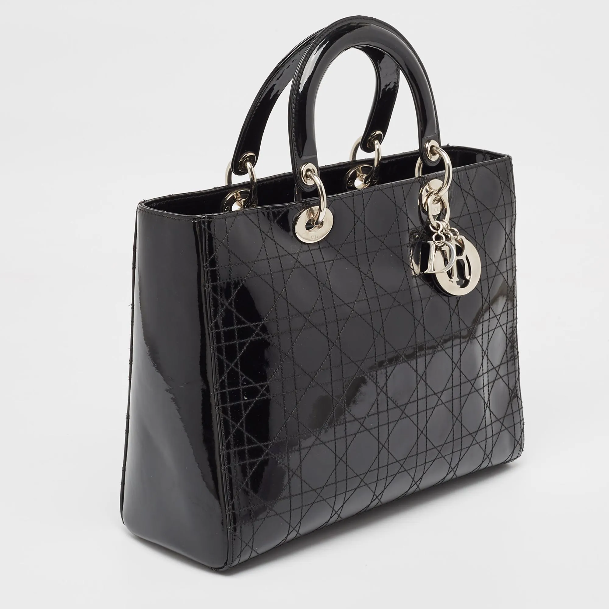 DIOR Black Cannage Patent Leather Large Lady  Tote