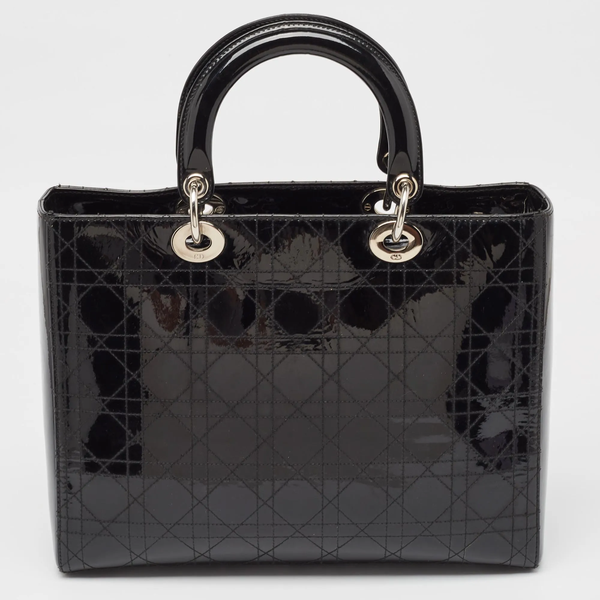 DIOR Black Cannage Patent Leather Large Lady  Tote