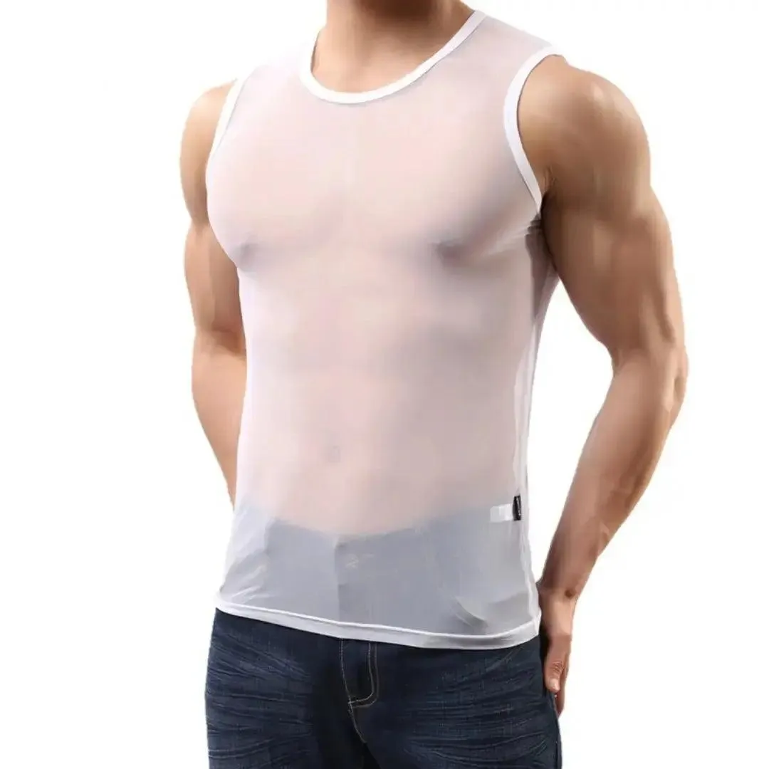DomiGe Men's Sheer Sexy Shirt -Transparent Stretch Top
