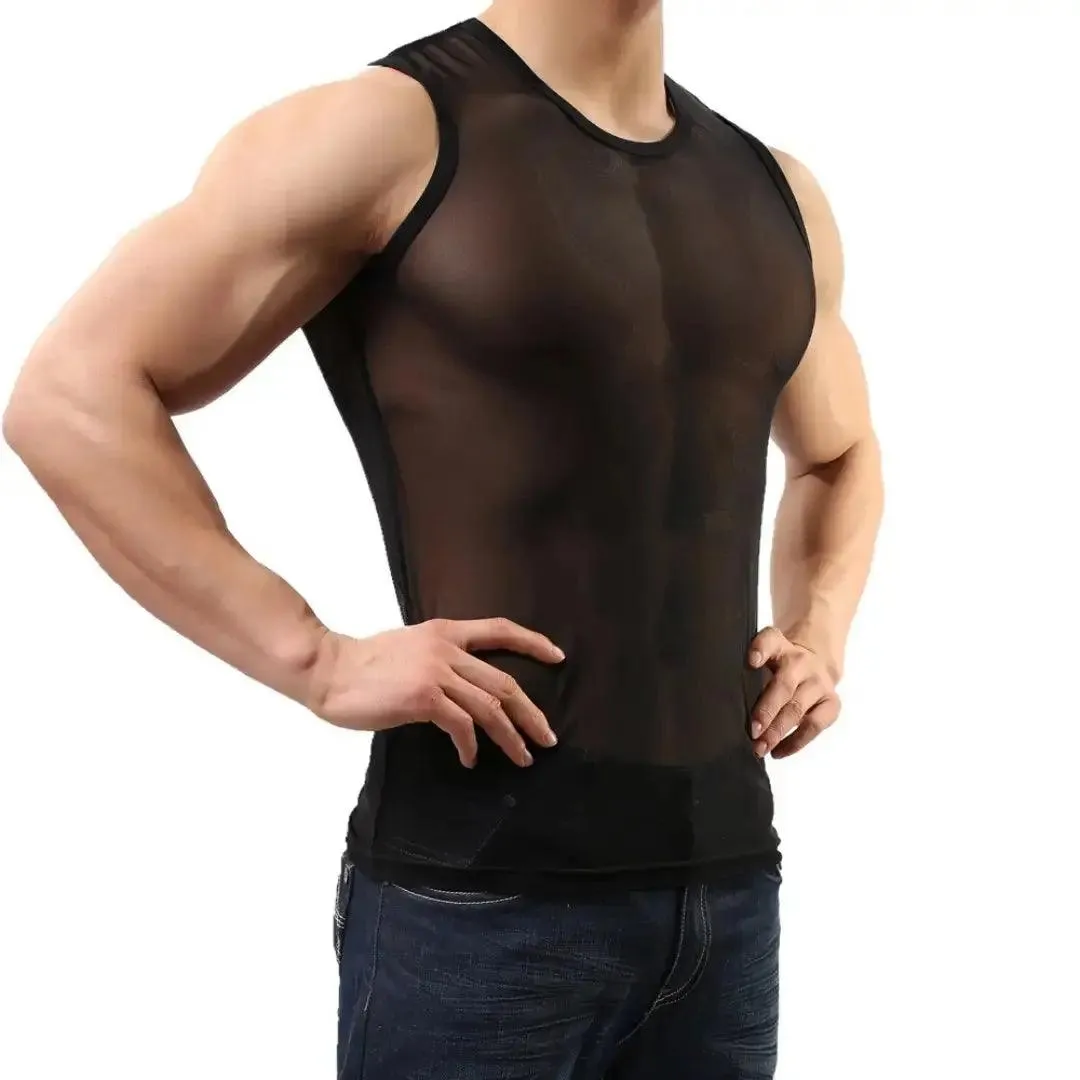 DomiGe Men's Sheer Sexy Shirt -Transparent Stretch Top