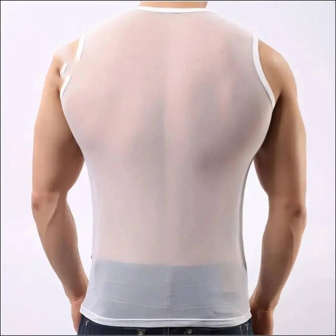 DomiGe Men's Sheer Sexy Shirt -Transparent Stretch Top