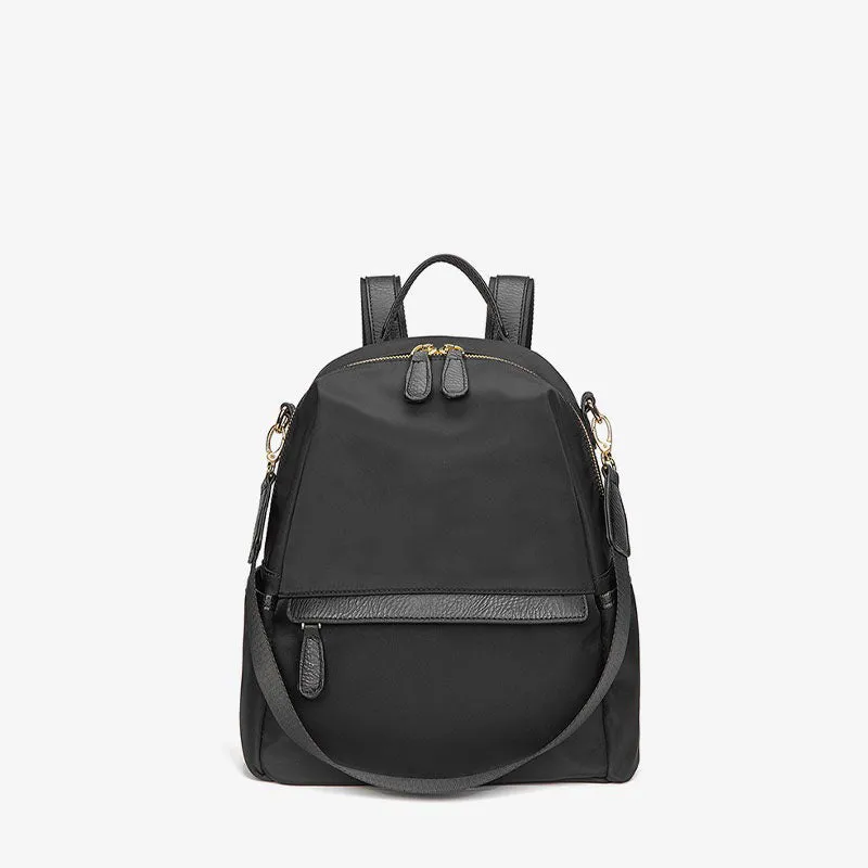 Elegant Lightweight Urban Chic Backpack with Gold-Tone Accents – Sleek Design with Contrast Zipper Details