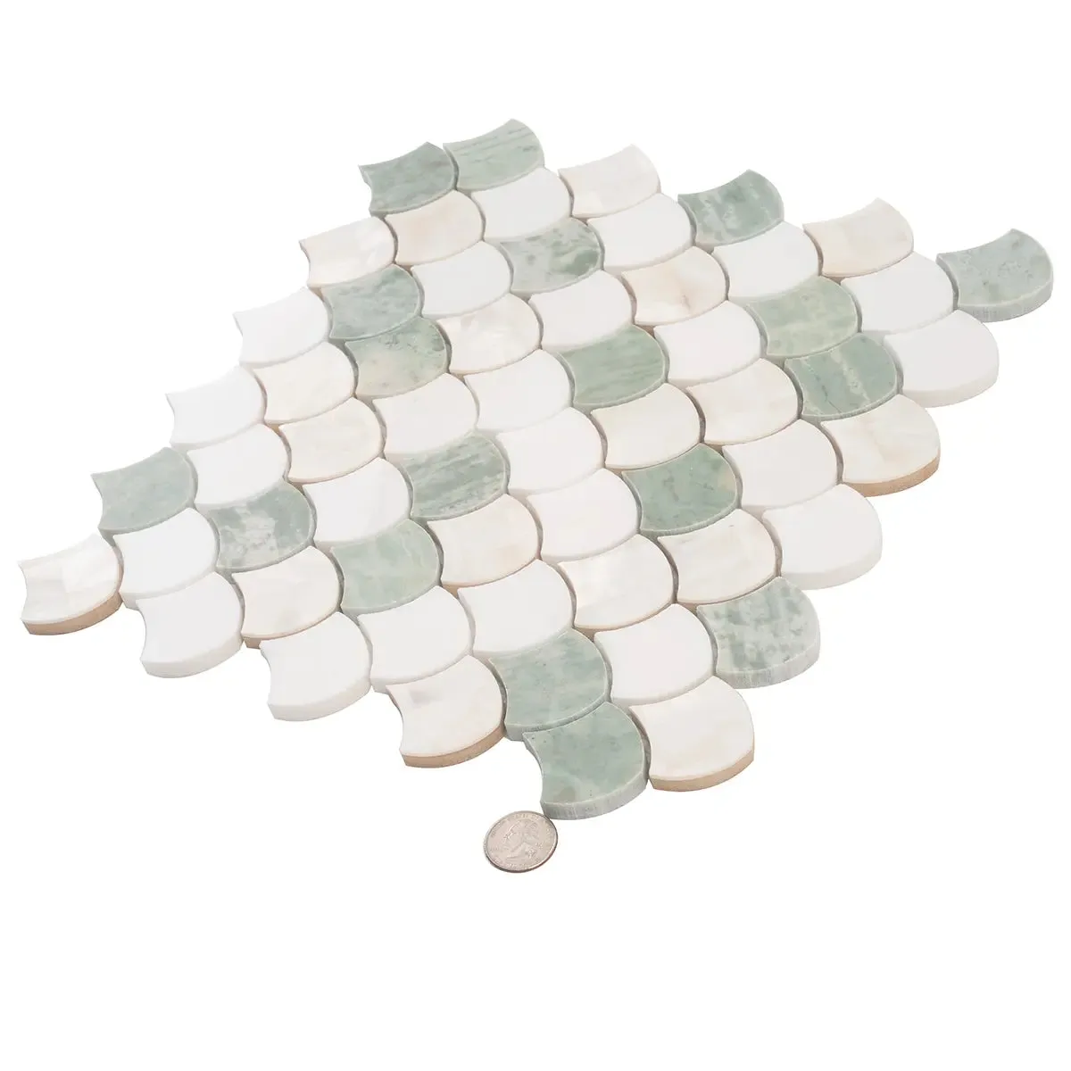 Envy Green Marble and Shell Mini Scale Marble Mosaic Tile
