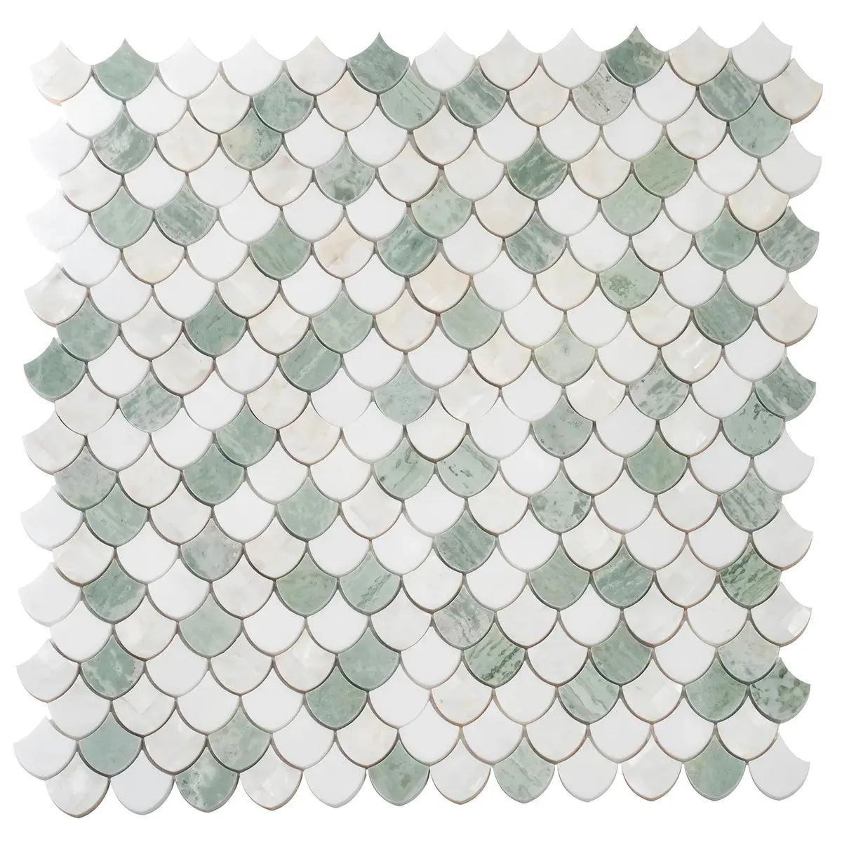 Envy Green Marble and Shell Mini Scale Marble Mosaic Tile