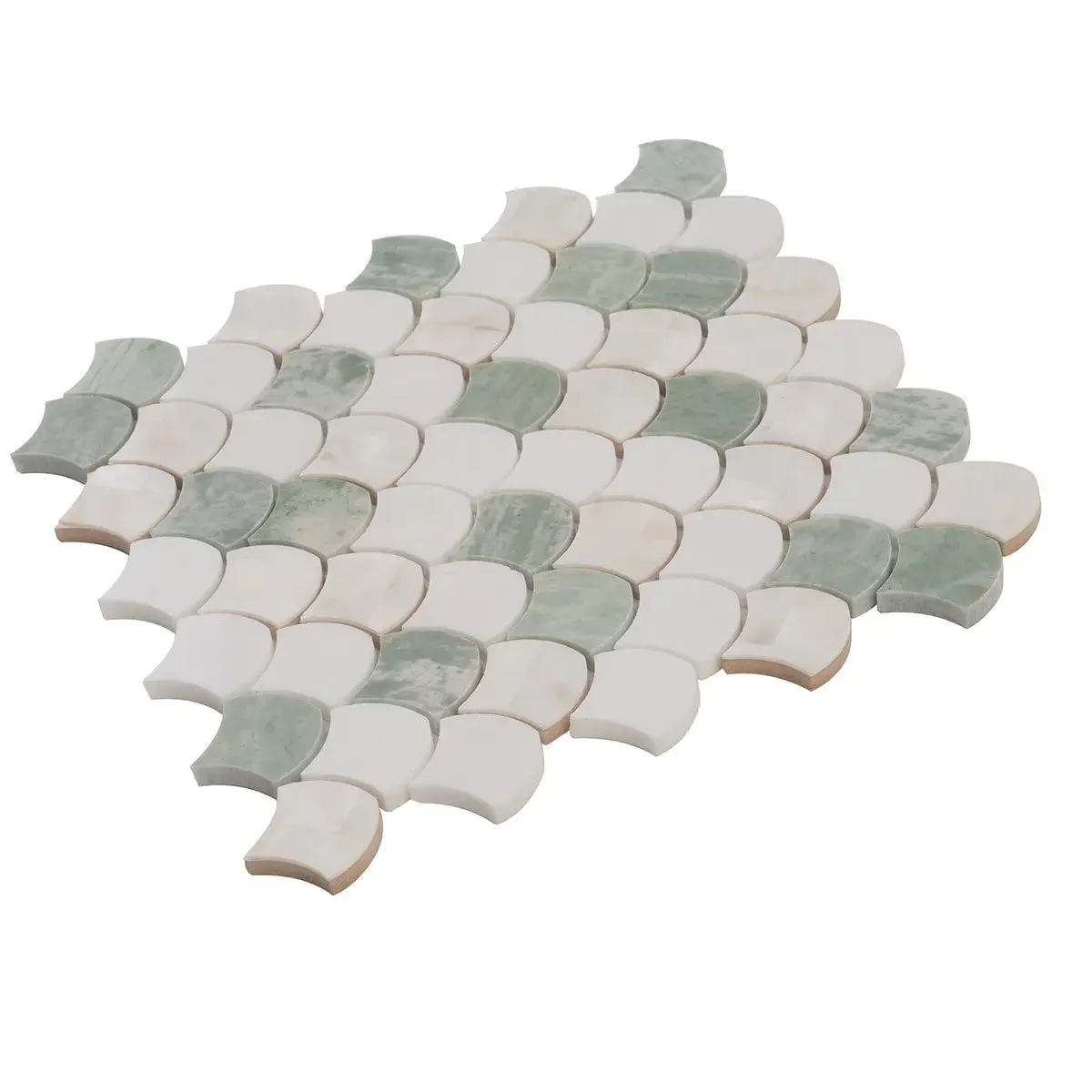 Envy Green Marble and Shell Mini Scale Marble Mosaic Tile