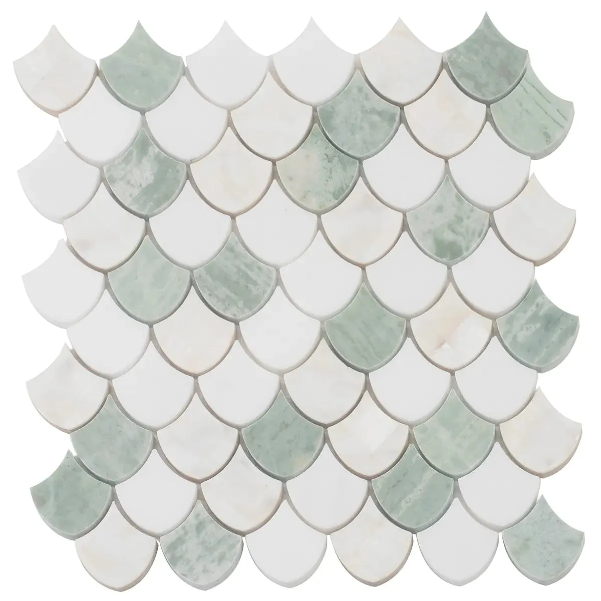 Envy Green Marble and Shell Mini Scale Marble Mosaic Tile