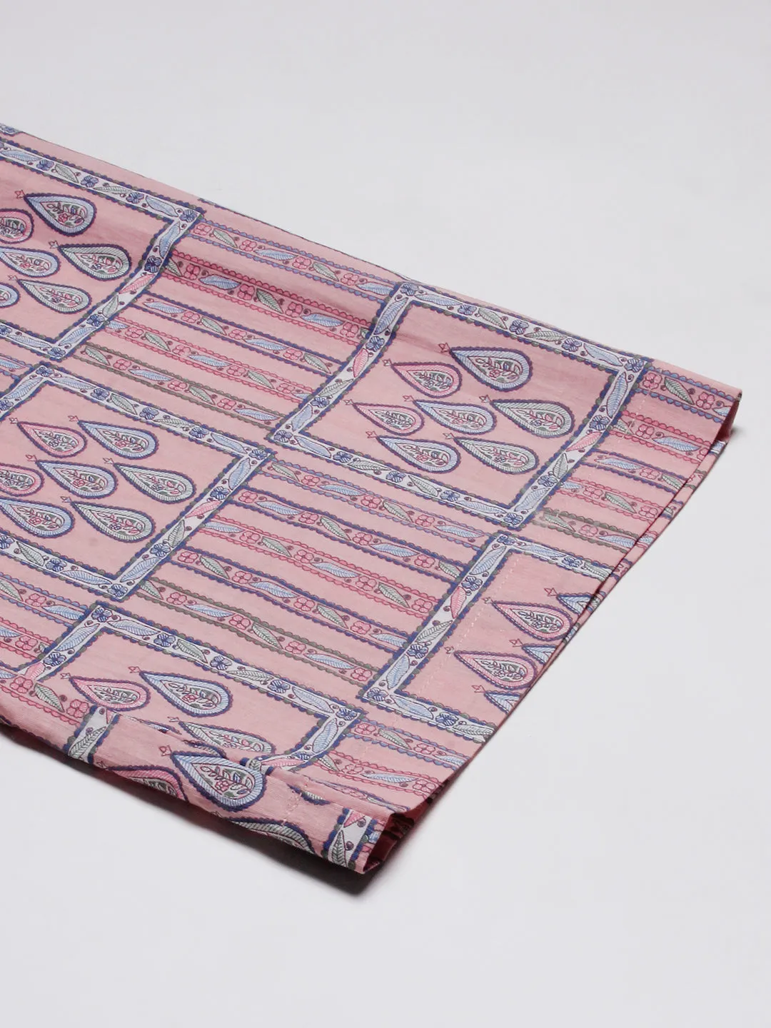 Ethnic Geometric & Stripes Printed A-Line Kurta with Palazzo - Pink