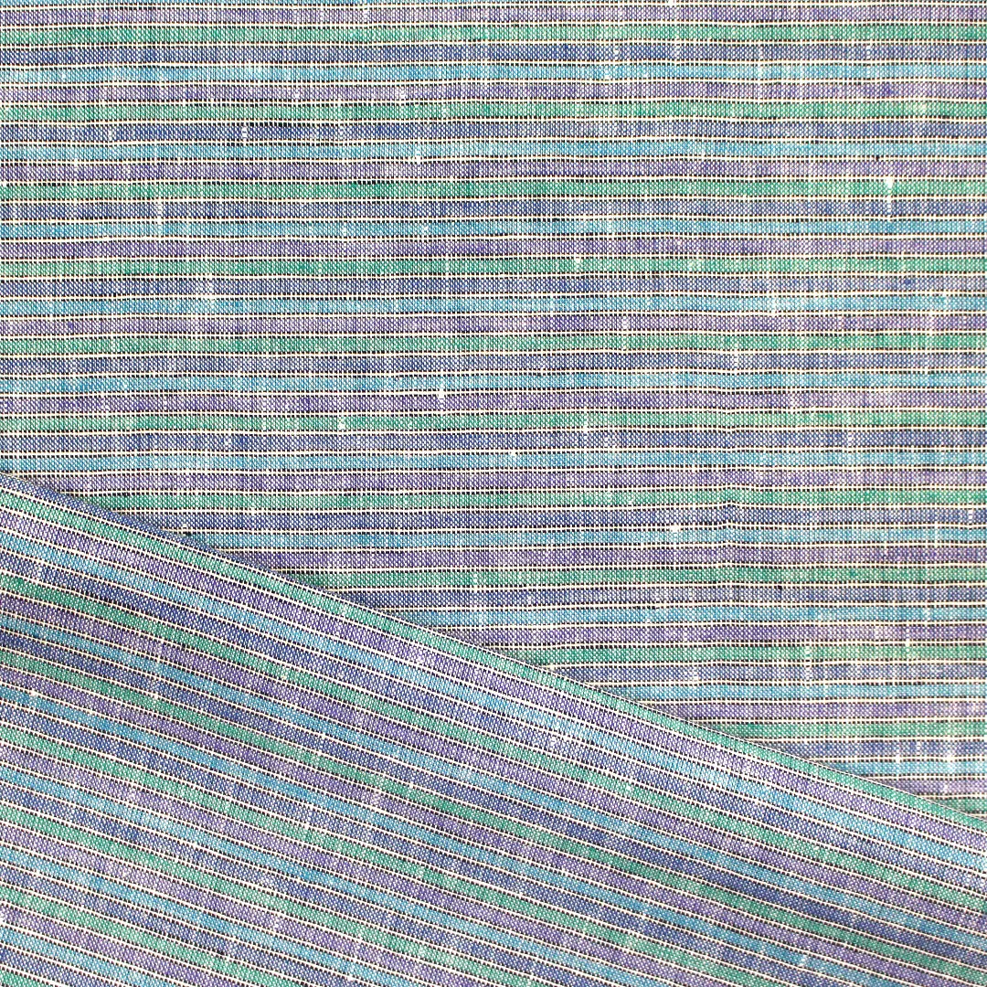 European blue/purple/green stripe all linen woven