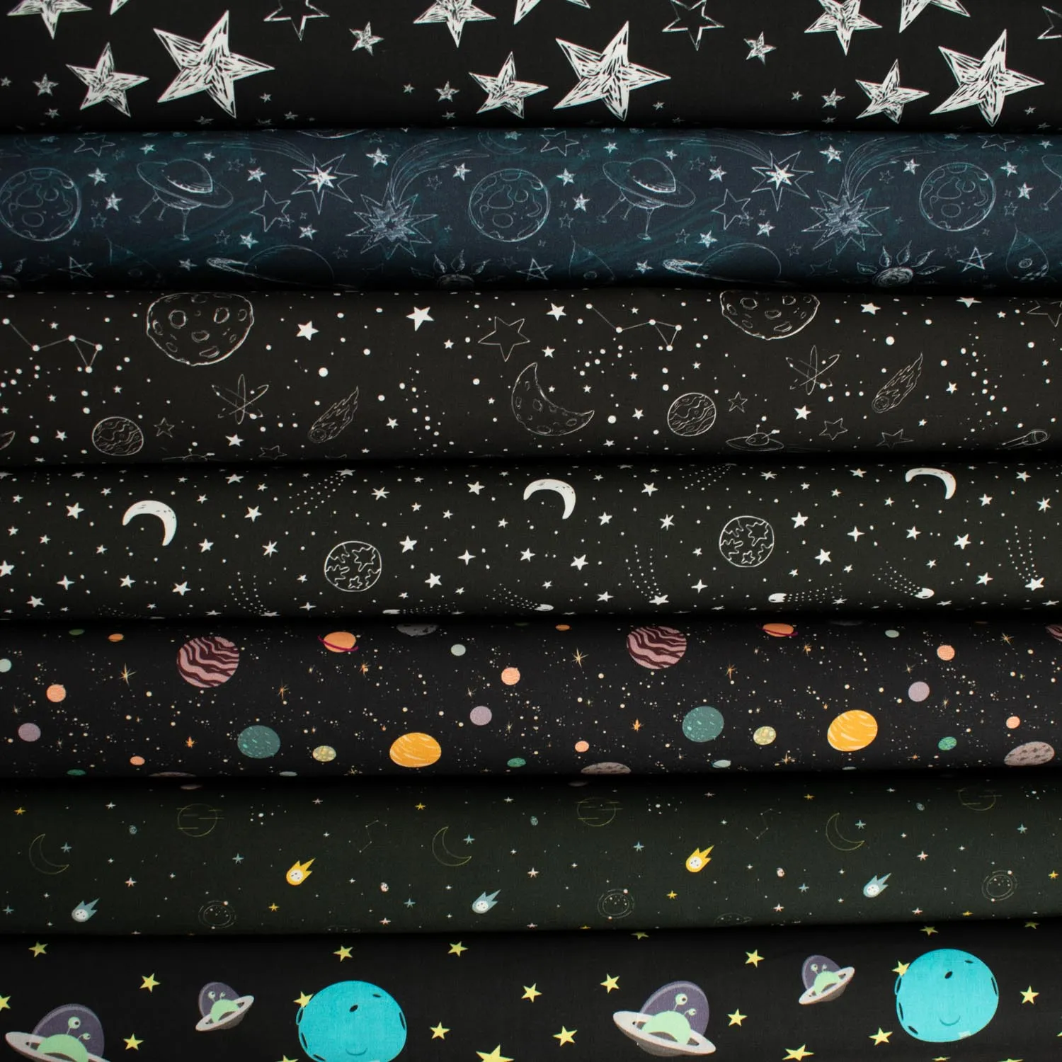 Galaxy Collection #06 White Stars on Black Cotton Prints