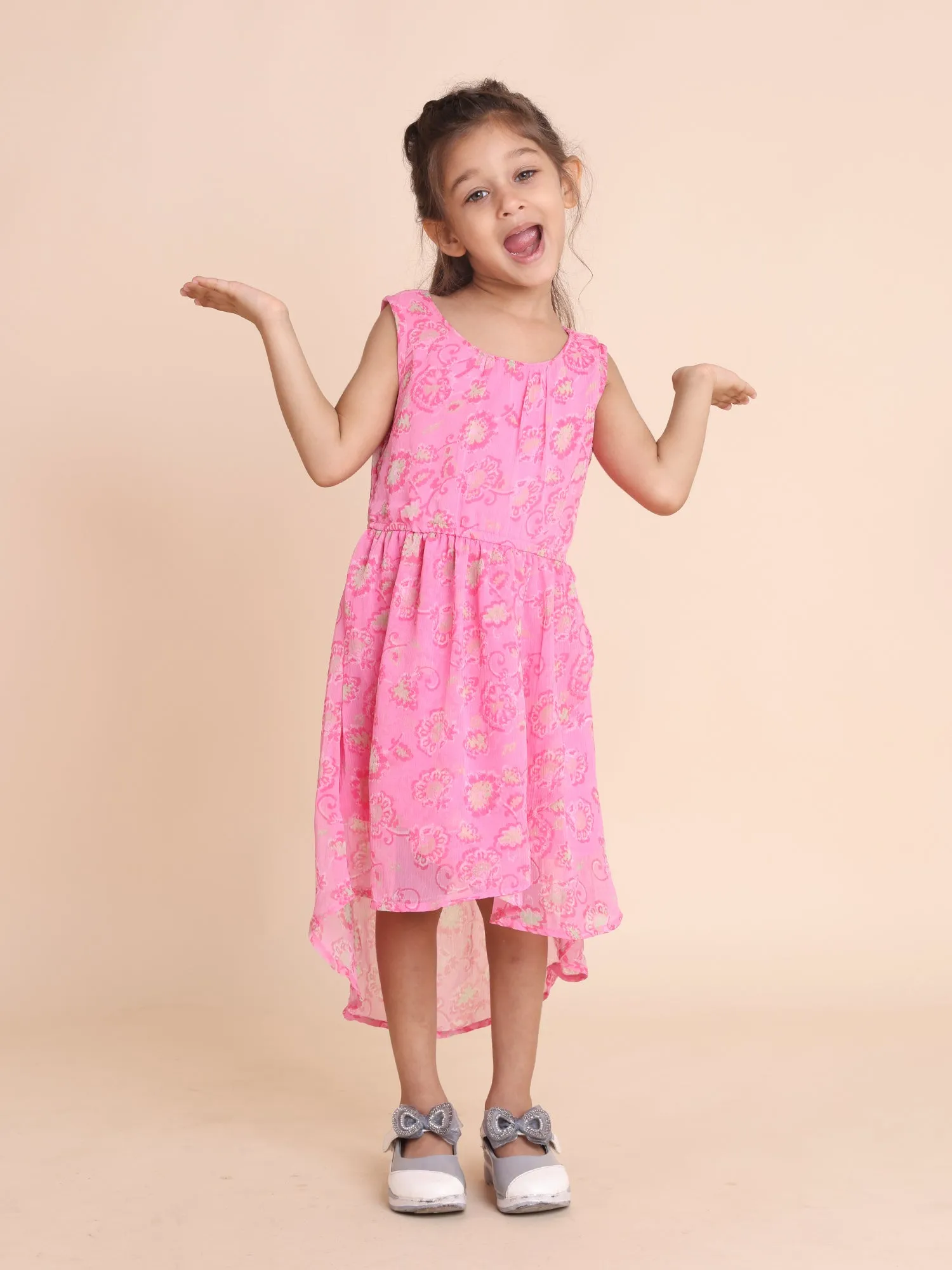 Girls Pink Floral Maxi Dress
